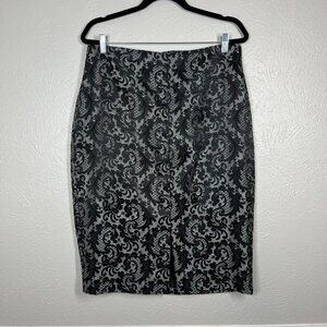 Worthington Black & Sliver Metallic Brocade Pencil Skirt